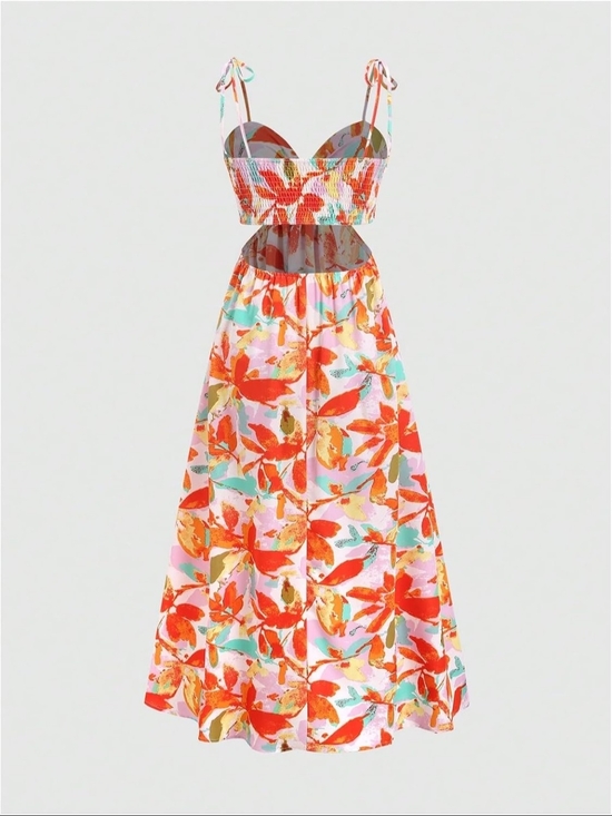 Cider Dresses & Skirts - Cider Floral Tie-Shoulder Maxi Dress in Red, Pink & Aqua